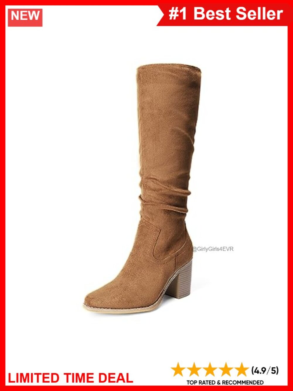 Women's Slouchy Knee-High Chunky Heel Pointed Toe Boots Faux Suede
